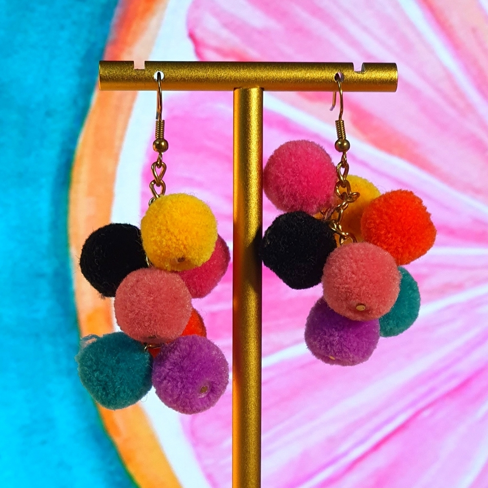 Festive Fun Party Mini Pom Pom Earings